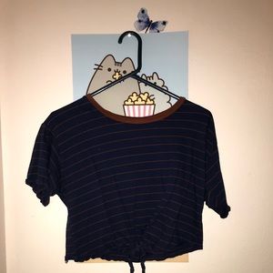 Navy blue with brown striped crop top